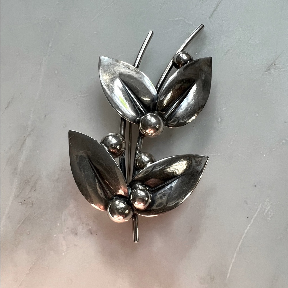 Vintage Niels Erik NE From sterling leaves brooch made in Denmark